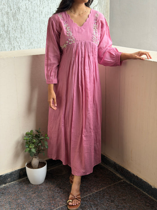 A0792 onion pink pure cotton Kota dress
