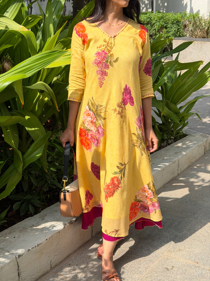 A0780 Cotton Kota Yellow digital print floral dress