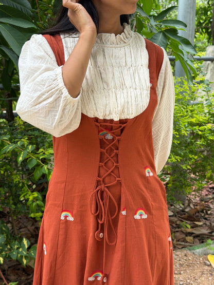A0791 Cottage style dress with smoking effect in pure handloom