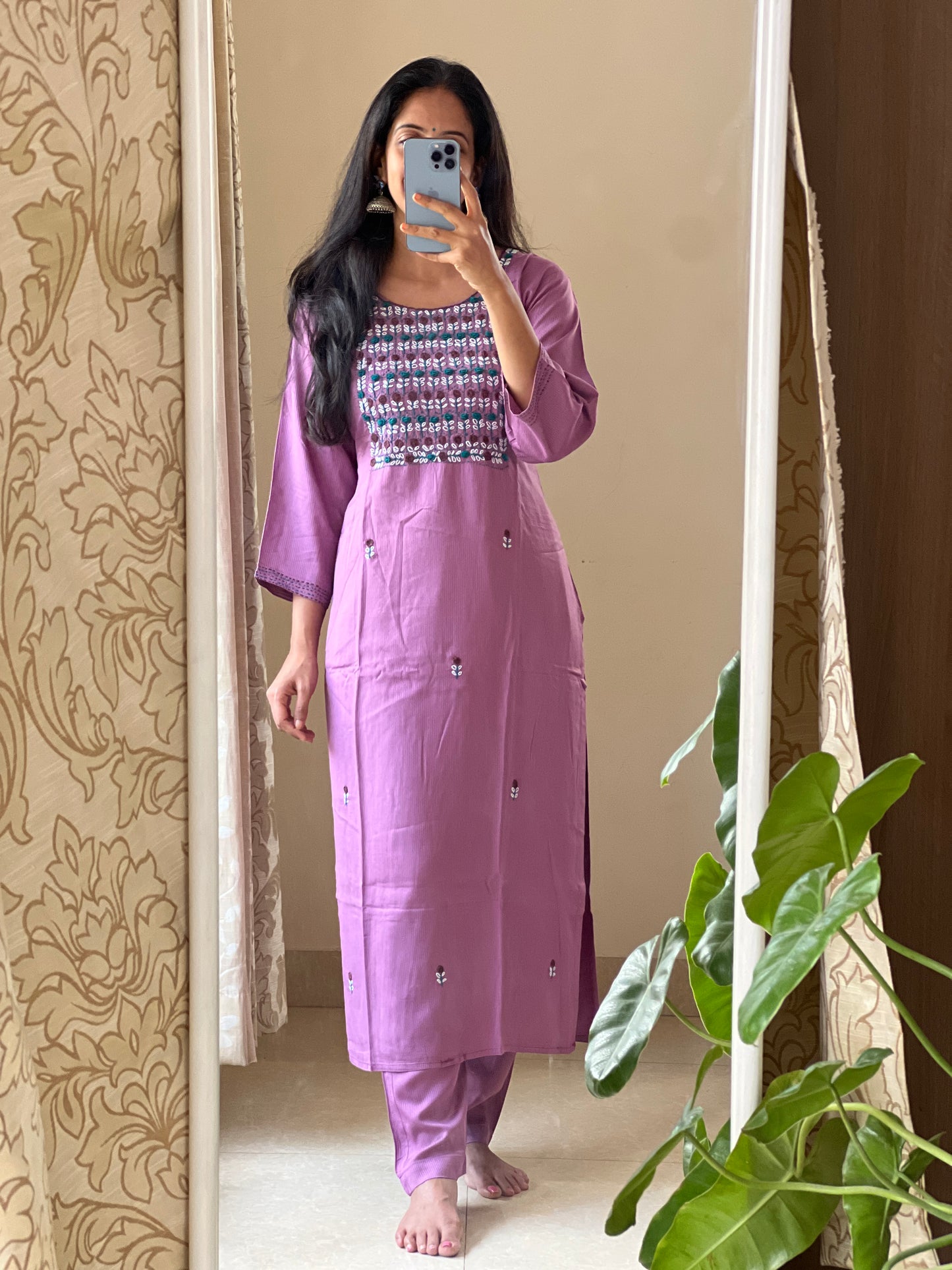 A0152 handloom fabric 2 piece set with hand embroidery detailing