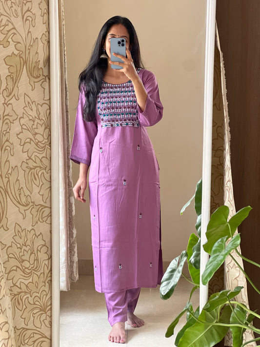 A0152 handloom fabric 2 piece set with hand embroidery detailing
