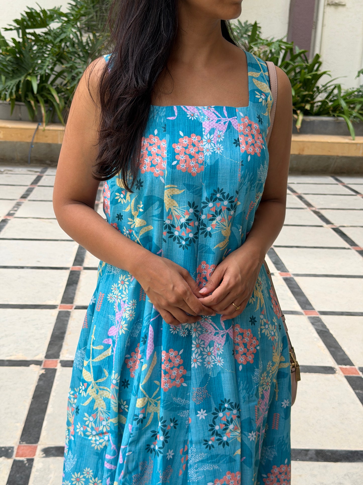 A0780 Teal Blue linen Kali style dress