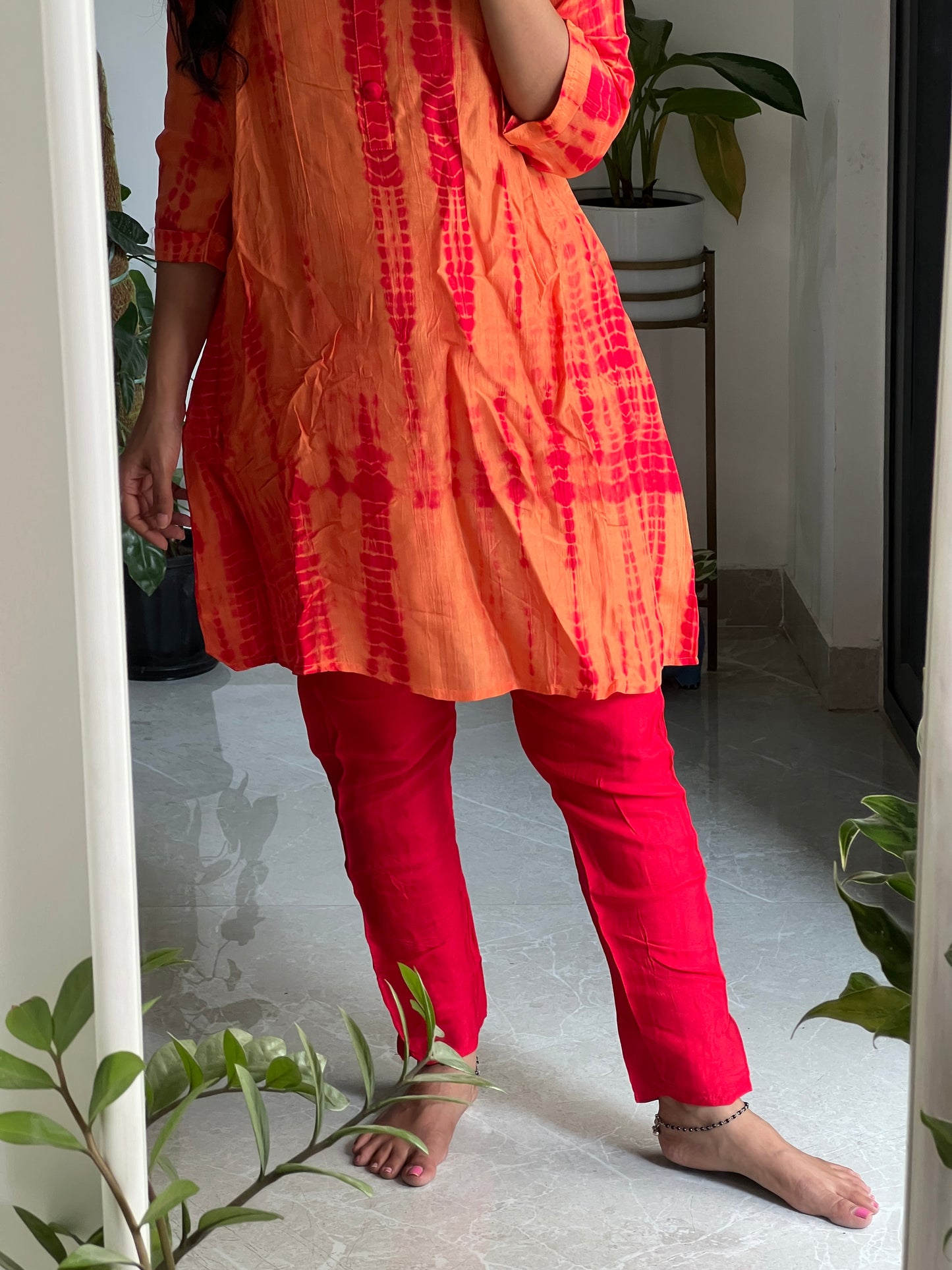 9081 Orange Russian silk tie and dye coord set