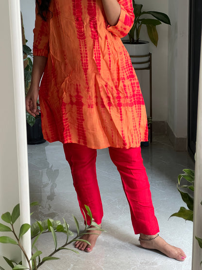9081 Orange Russian silk tie and dye coord set