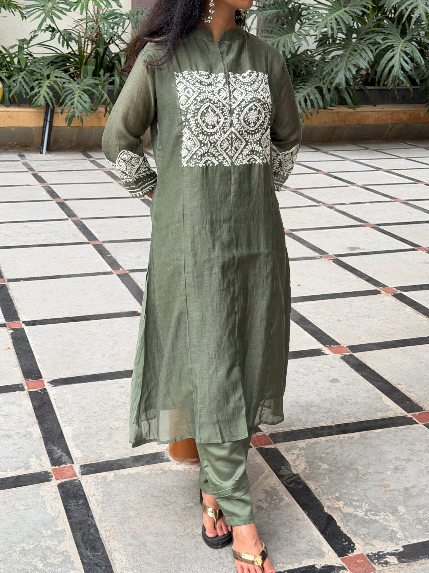 A0679 Premium Mul Chanderi 2pc set in beautiful green shade