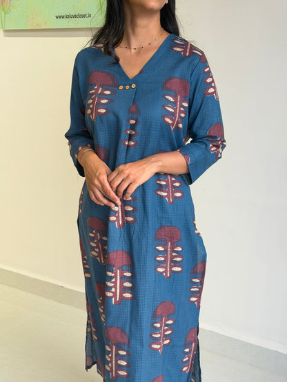 A0729 blue Kota digital printed 2 piece set