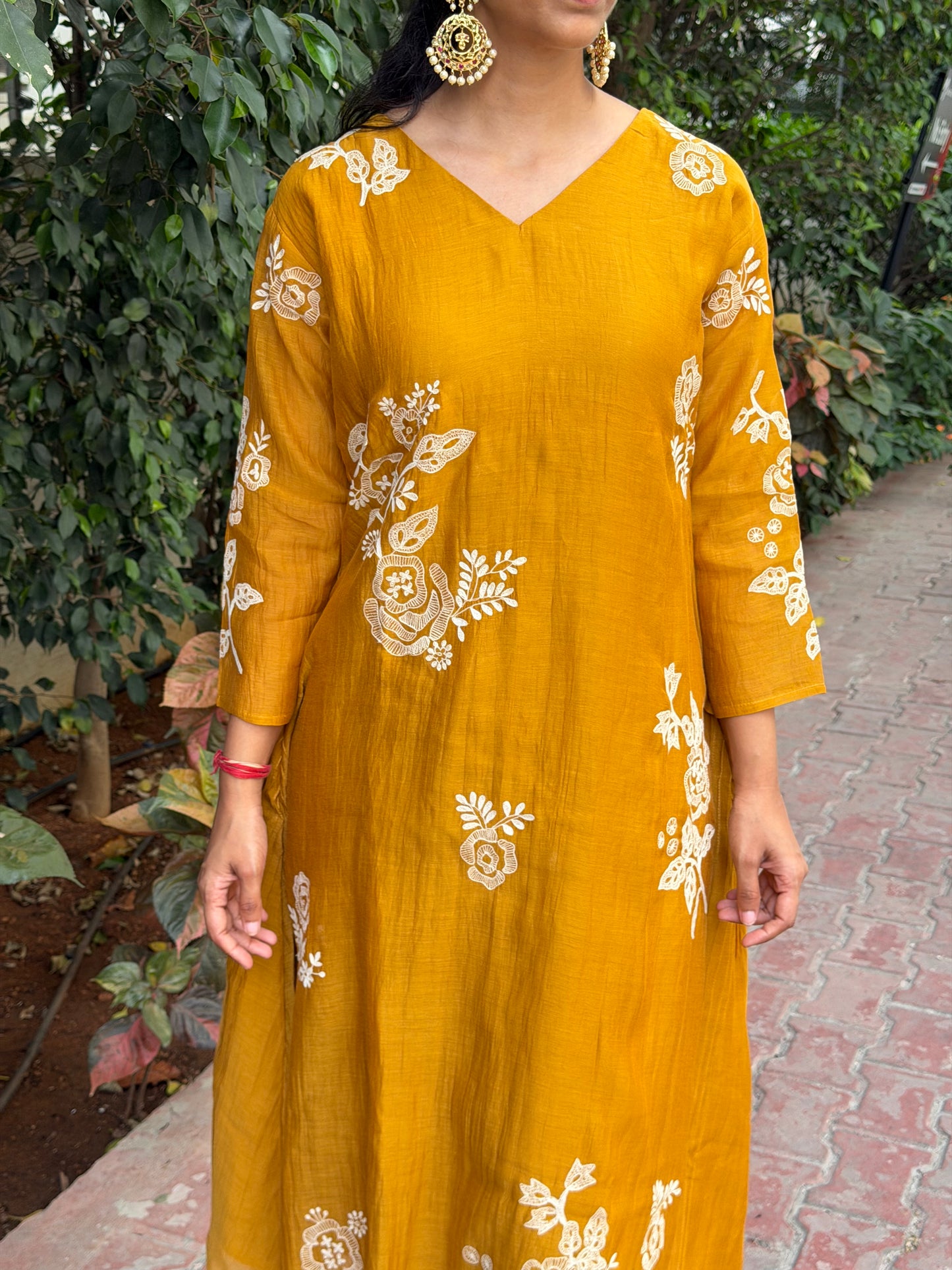 A0680 Premium Mul Chanderi 2pc set in beautiful yellow shade with embroidery detailing