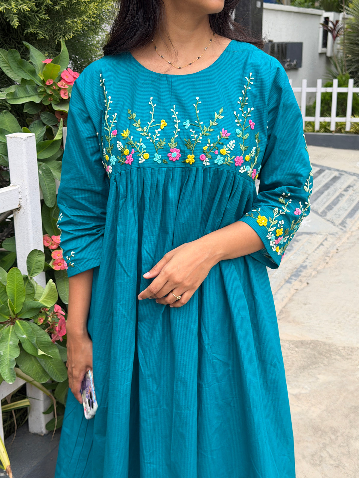 A0828 Cotton Kota hand embroidery dress