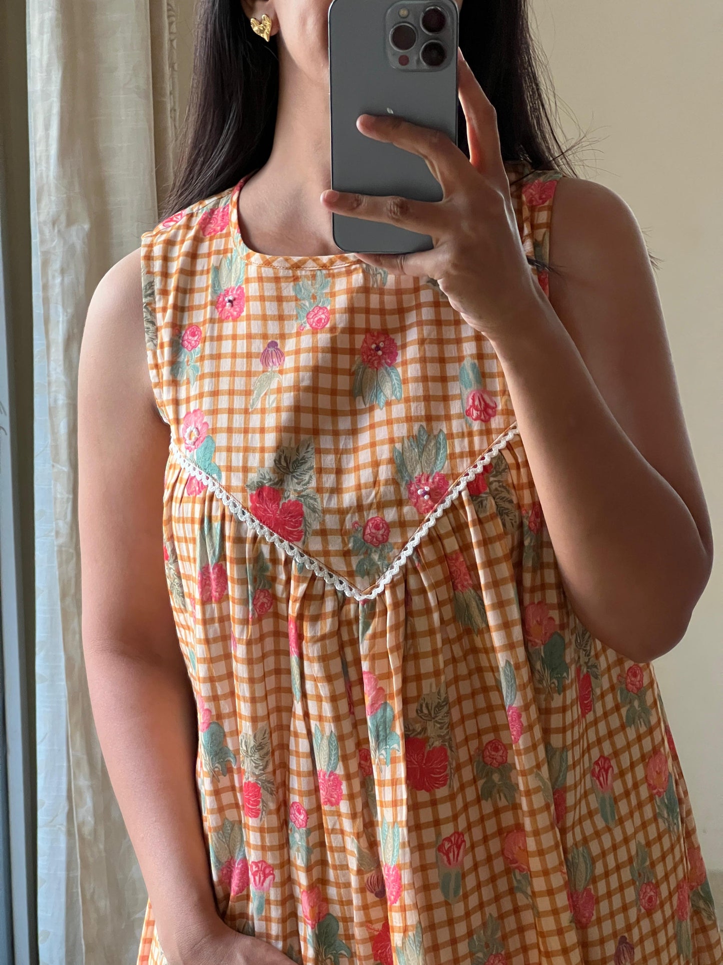 A0570 orange Checks and floral 🌸