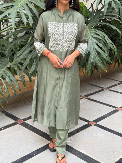 A0679 Premium Mul Chanderi 2pc set in beautiful green shade