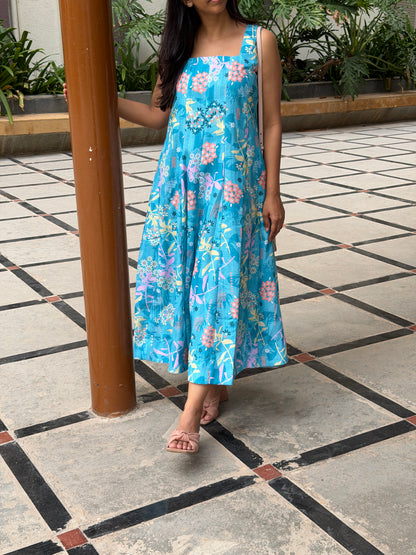 A0780 Teal Blue linen Kali style dress