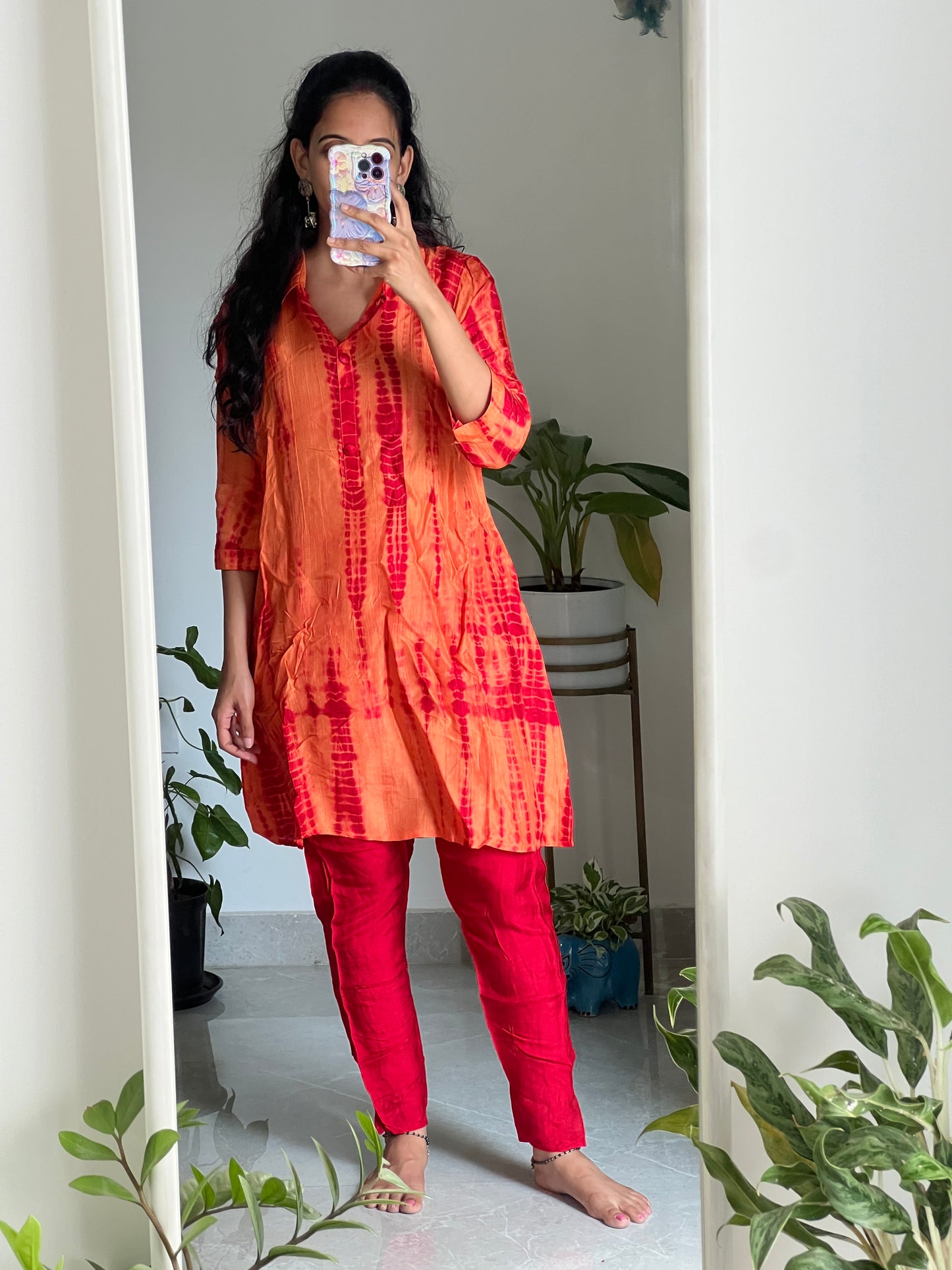9081 Orange Russian silk tie and dye coord set