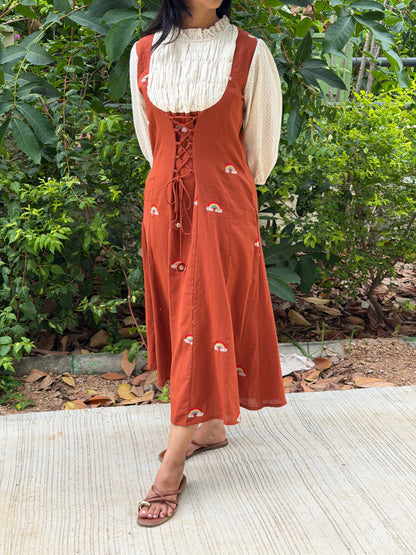 A0791 Cottage style dress with smoking effect in pure handloom