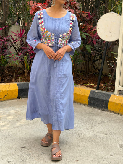 A0586 Lavender dress with mirror and hand emb detailing, comes with cotton lining