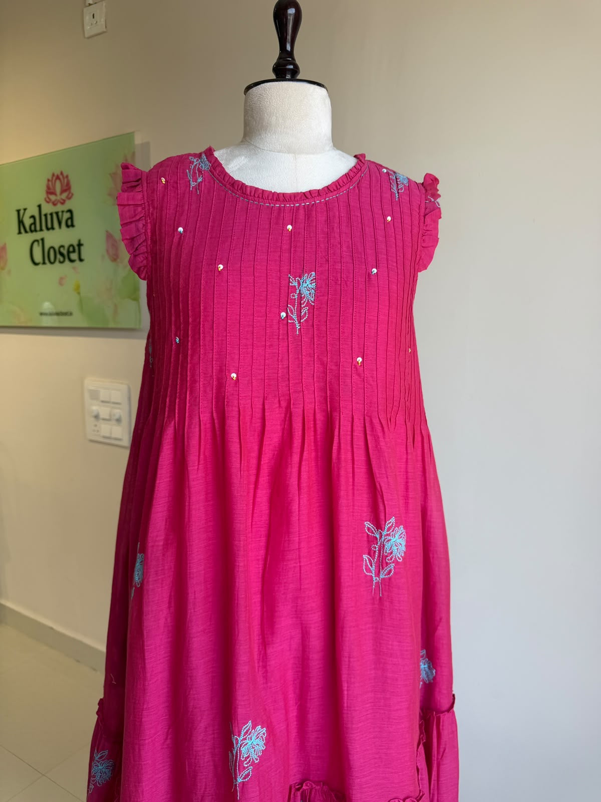 A0863 pink & blue mul chanderi one piece dress