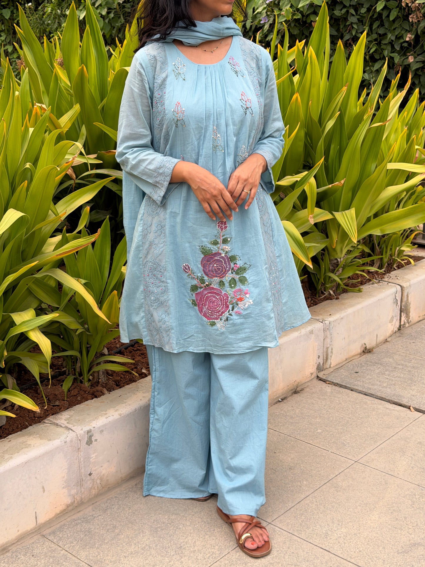 A0758 Mul cotton 3pc set in powder blue shade