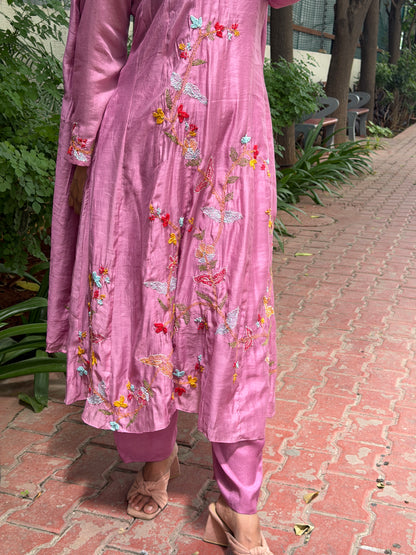 A0806 Onion Pink premium khali style hand embroidery detailing 3pc set
