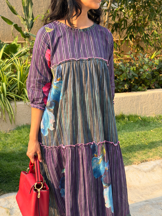 A0755 Mul cottons blue and green stripes dress