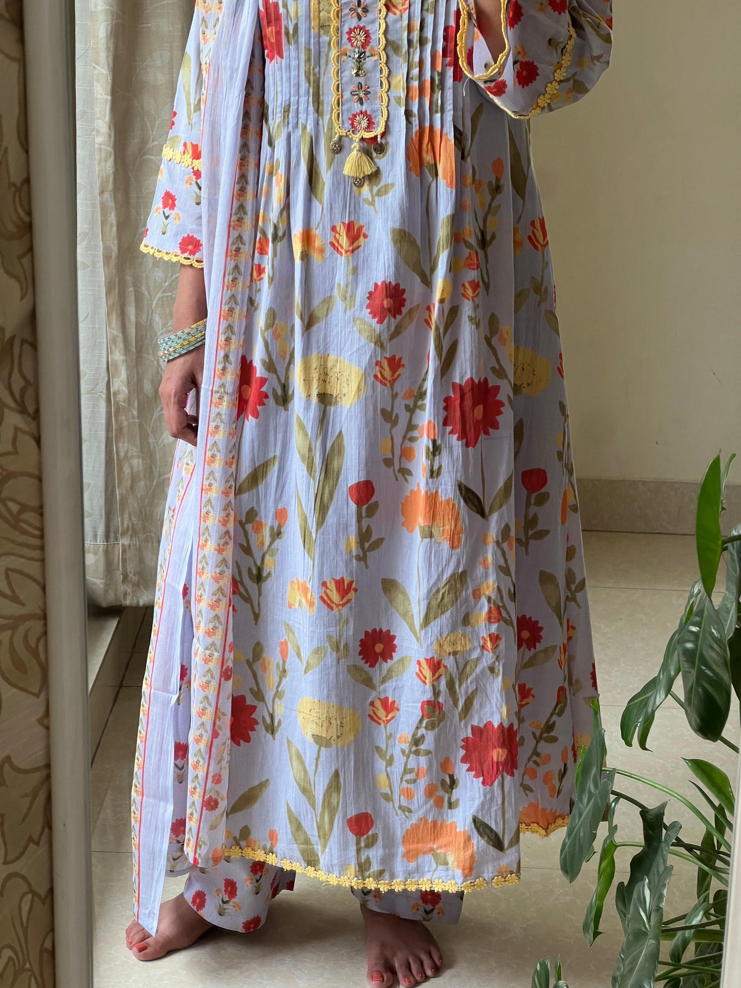 A0479 blue pure cotton floral digital printed 3 piece set