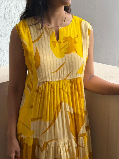 A0809 Yellow multi toned Cotton silk dress