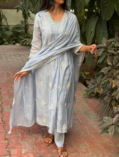 A0889 powder blue mul chanderi 3 piece dress