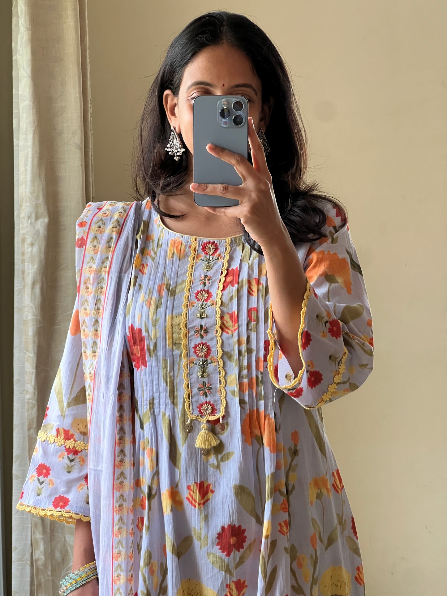 A0479 blue pure cotton floral digital printed 3 piece set