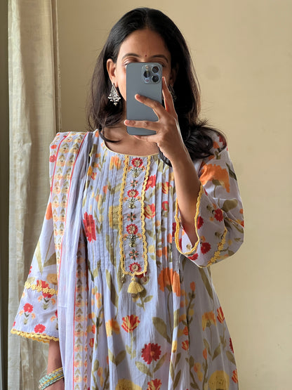 A0479 blue pure cotton floral digital printed 3 piece set