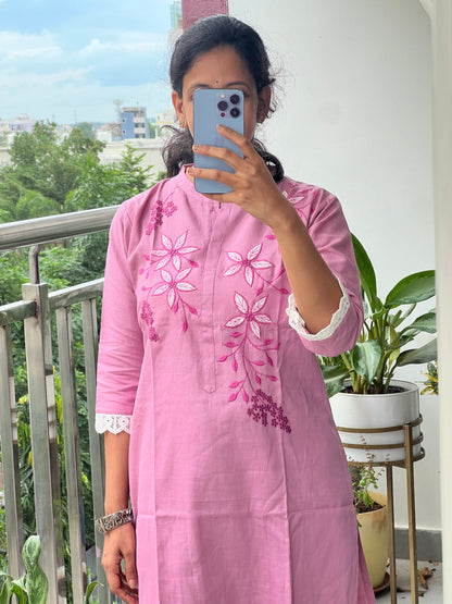 A013 Handloom cotton 2 piece dress with applique work detailing