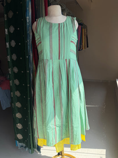 Green & yellow Jamdani on piece dress