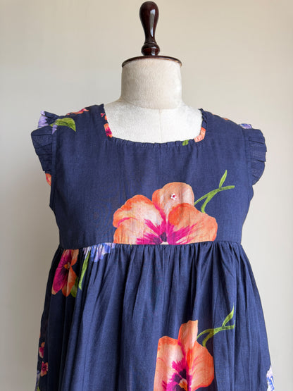 A0864 blue mul cotton floral digital printed one piece dress
