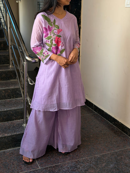 A0826 premium lavender coord set with hand paint & hand embroidery detailing