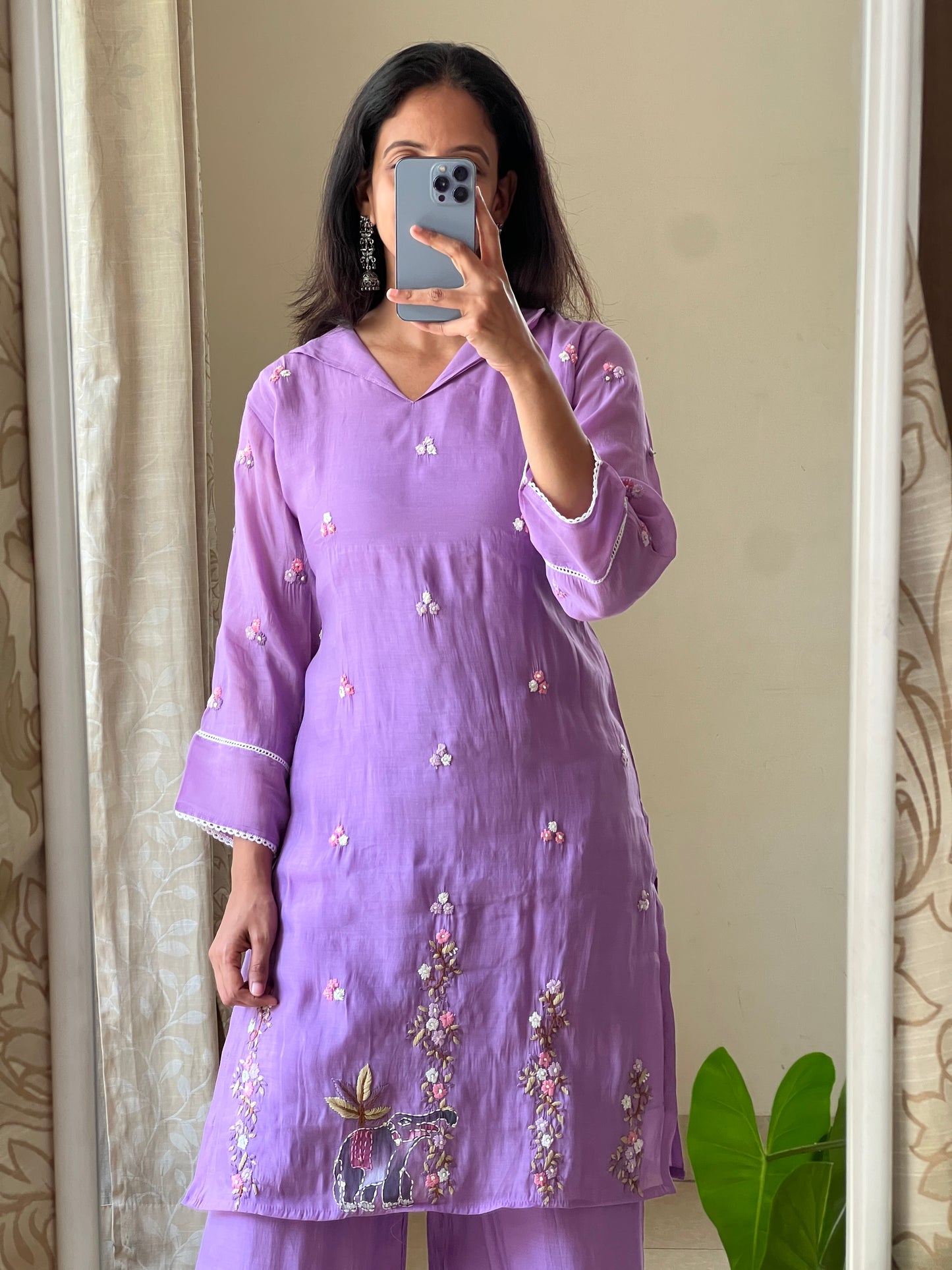 A0514 purple mul chanderi 2 piece dress with hand paint & hand embroidery detailing
