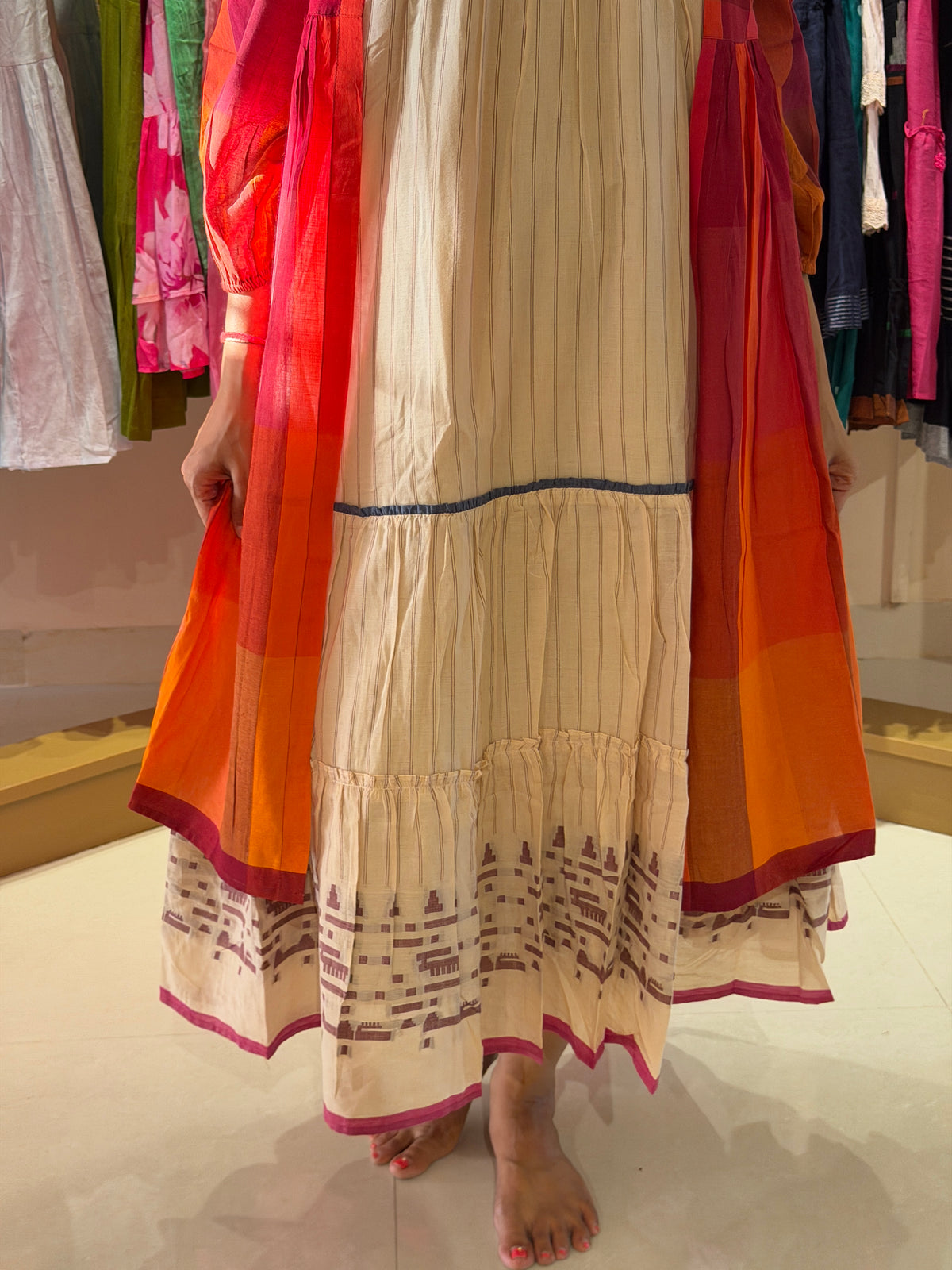 A0540 Madras checks bengal cotton Jamdani dress with removable coat style