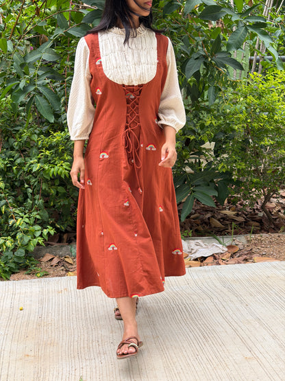 A0791 Cottage style dress with smoking effect in pure handloom