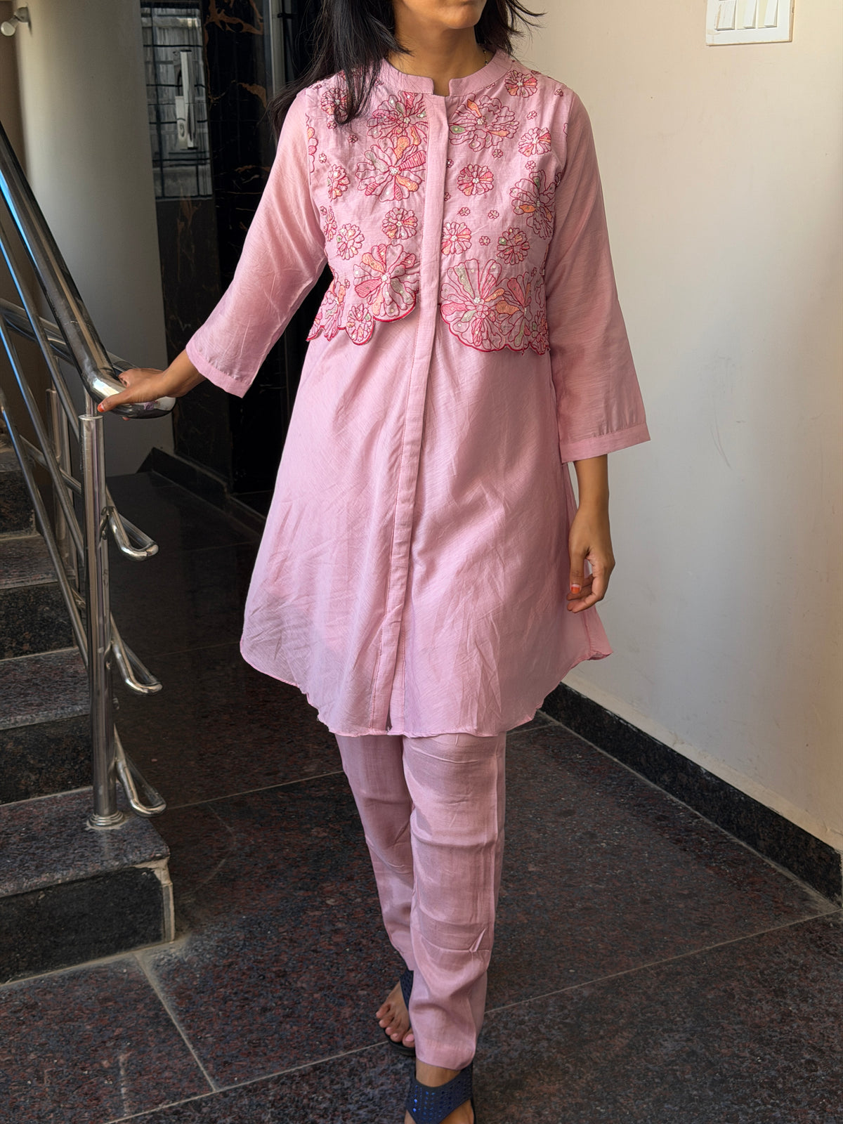 A0829 blush pink mul chanderi coord set
