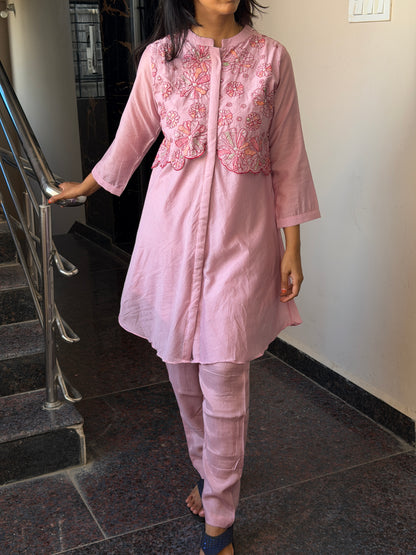 A0829 blush pink mul chanderi coord set
