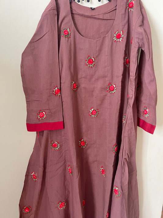 A0200 Mulmul khali model two piece dress with rose hand embroidery detailing