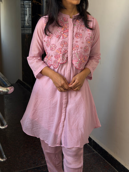 A0829 blush pink mul chanderi coord set