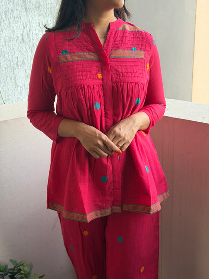 Hot pink Jamdani cord set with pure cotton linings