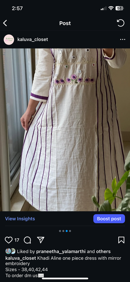 9053 kadhi cotton hand embroidery and mirror work detailing dress