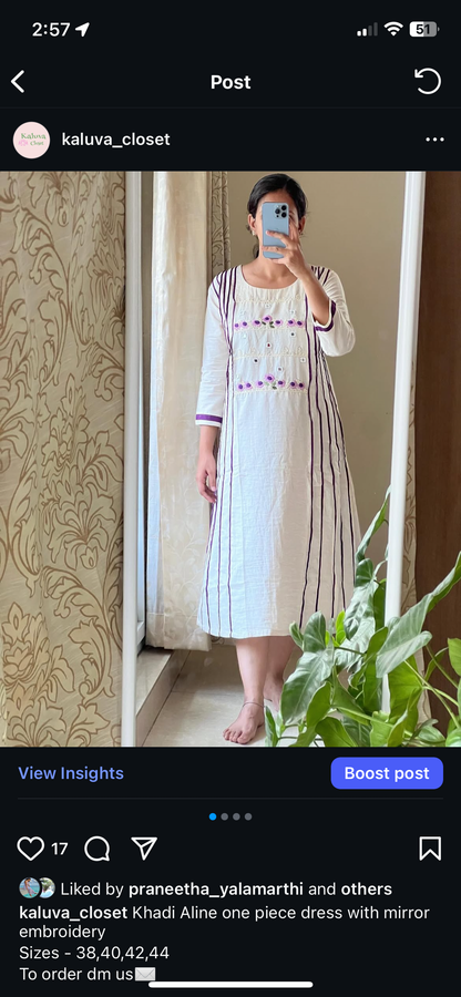9053 kadhi cotton hand embroidery and mirror work detailing dress