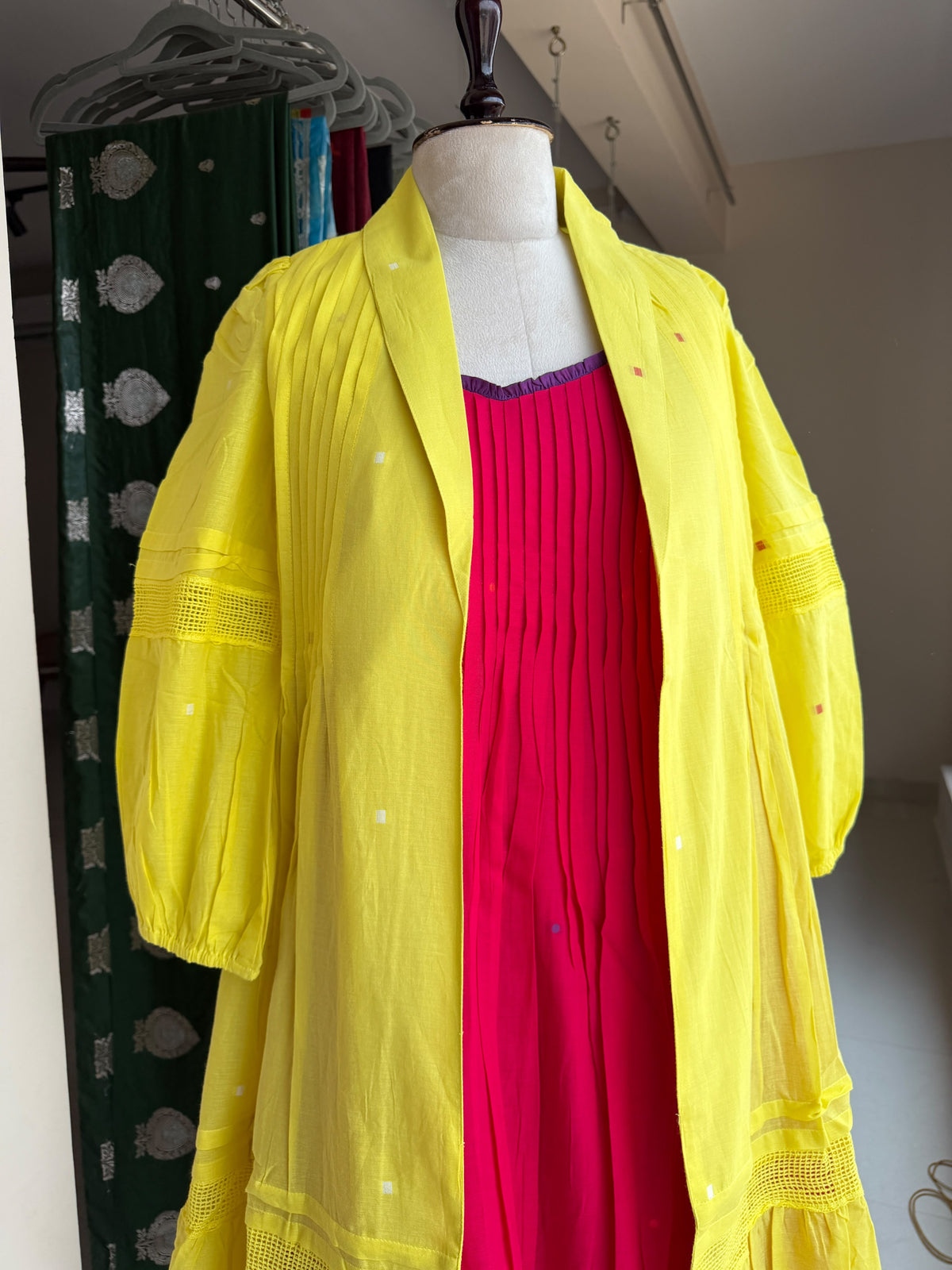 A0837 red & yellow Jamdani coat dress