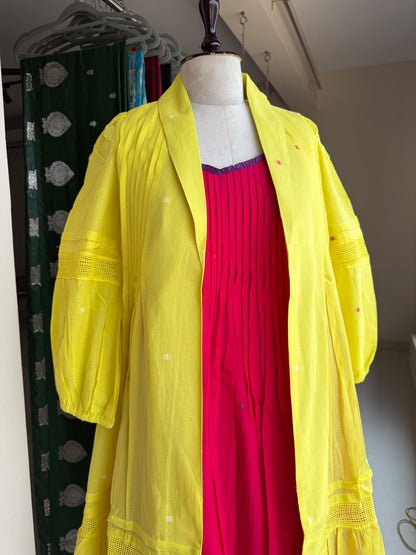 A0837 red & yellow Jamdani coat dress