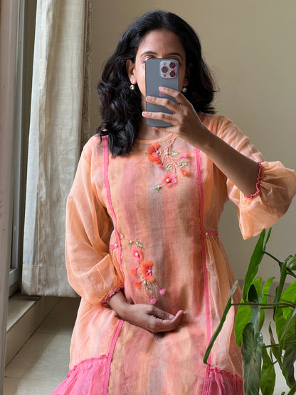 Orange Pure Kota cotton dress comes with printed cotton lining