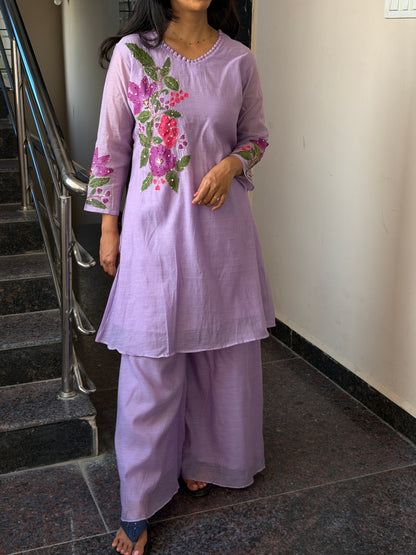 A0826 premium lavender coord set with hand paint & hand embroidery detailing