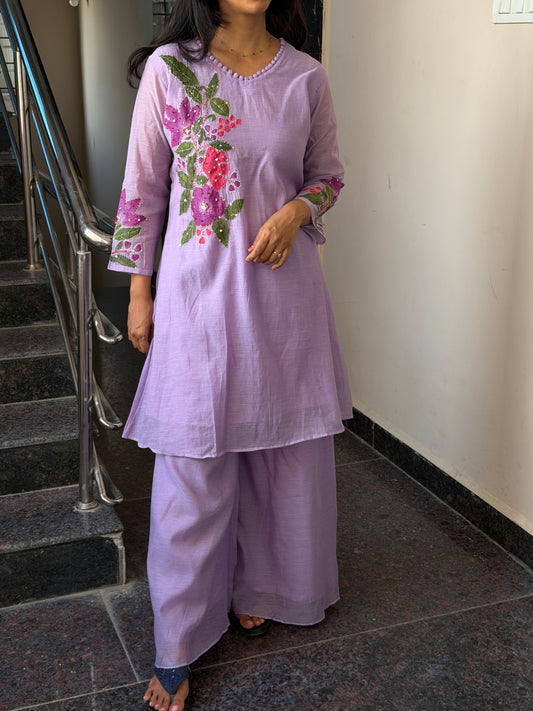 A0826 premium lavender coord set with hand paint & hand embroidery detailing