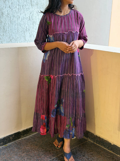A0762 strips Mul cotton dress in blue and pink