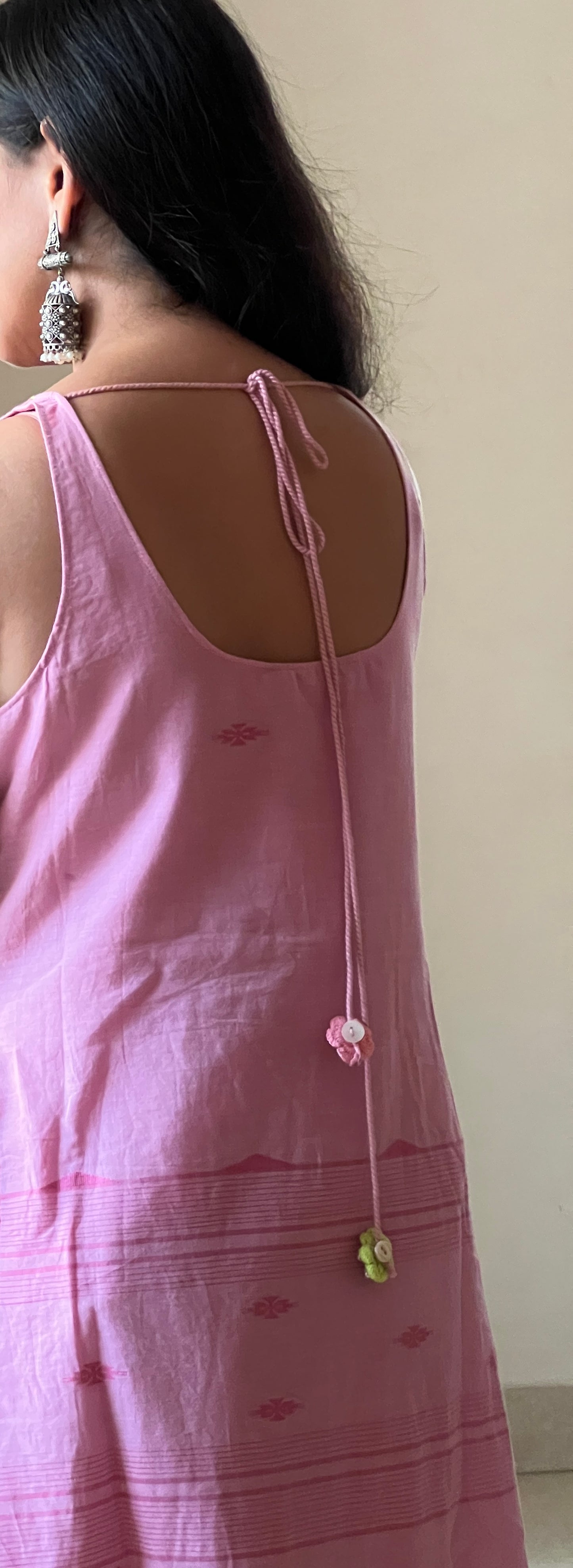 A0392 baby pink Bengal cotton jamdani one piece dress