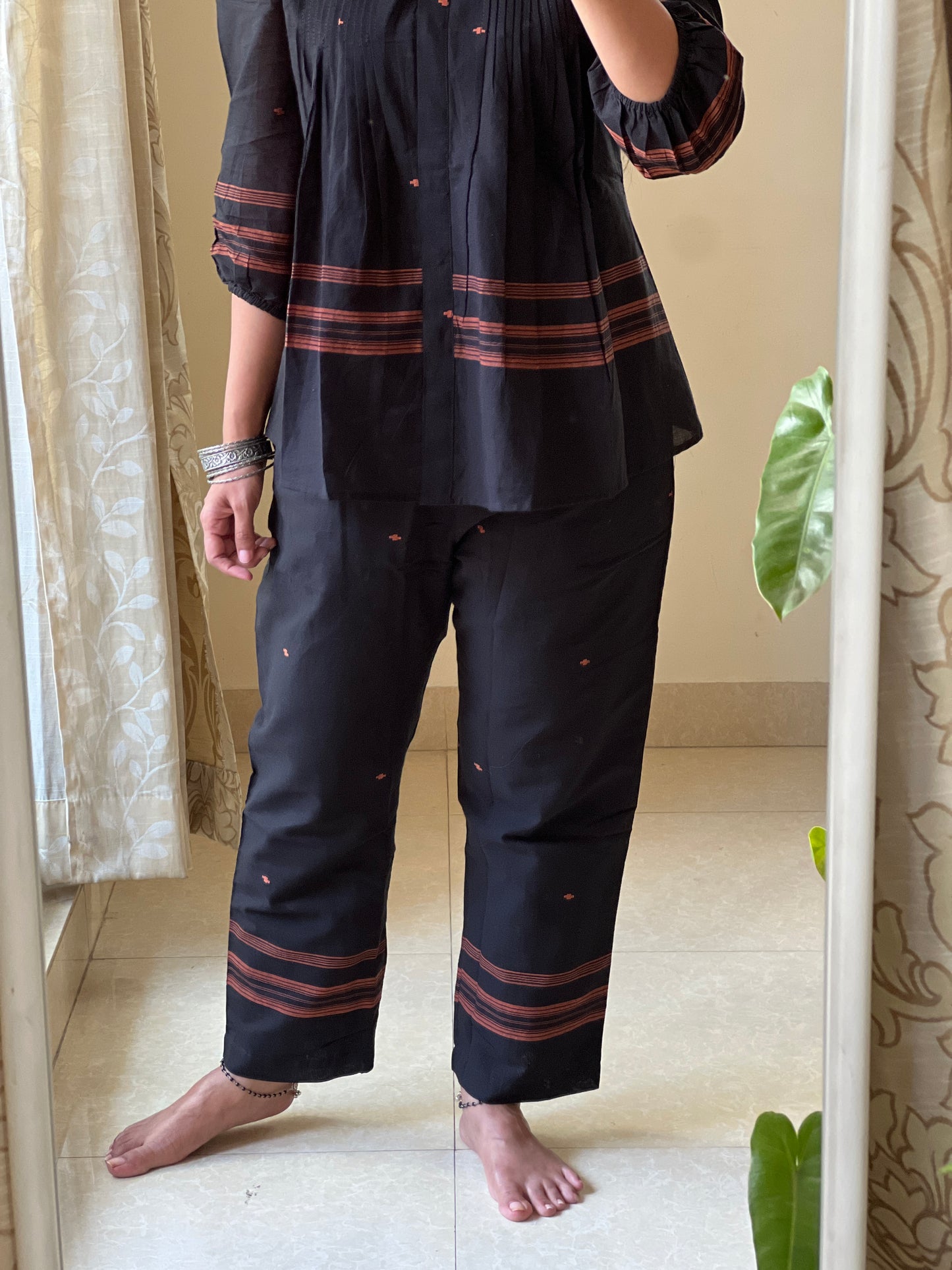 A0304 black Bengal cotton jamdani Coord set