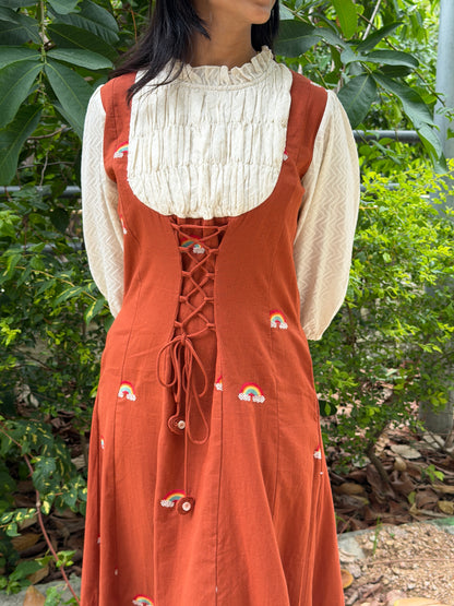 A0791 Cottage style dress with smoking effect in pure handloom